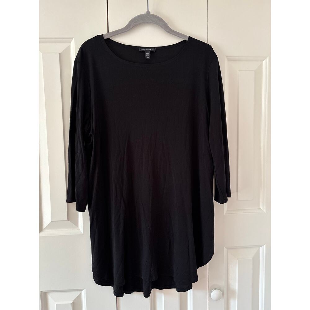 Eileen Fisher Black Silk Jersey Tunic Top Women’s Small Long Sleeve Minimalist - Picture 2 of 9